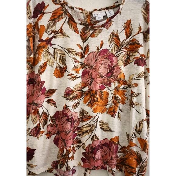 TOP/BLOUSE-NICOLE MILLER-Linen-Fall Floral Colors-Button Back-Short Sleeves-LRG - Picture 3 of 12